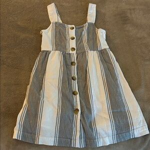 SO Striped Kids Dress with Button Front in Gray and Cream